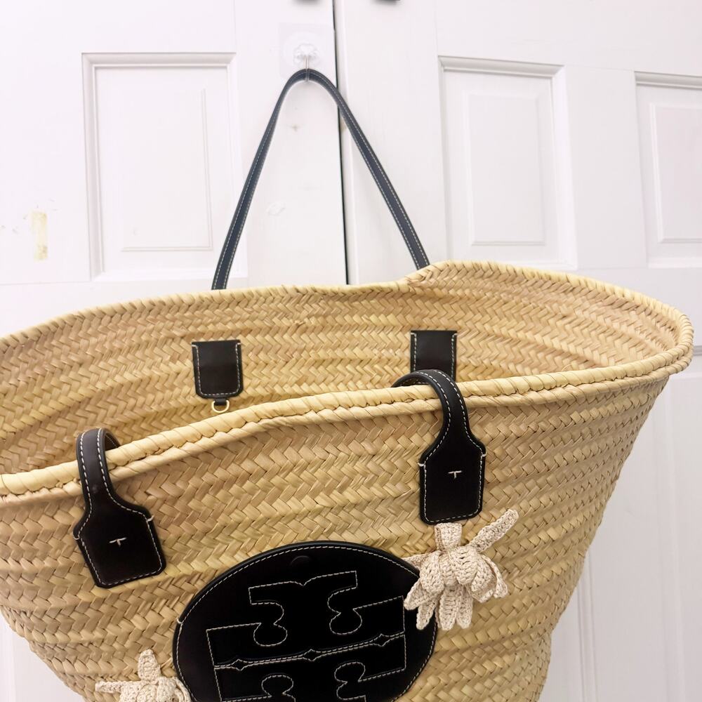 Tory Burch Ella Straw Floral Basket Tote Bag - Picture 10 of 14